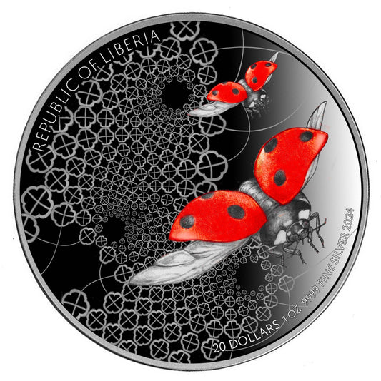 ÉNTOMA 2024 | MARIENKÄFER 1 OZ 9999 SILBERMÜNZE Ultra-Hochrelief gefärbt Proof