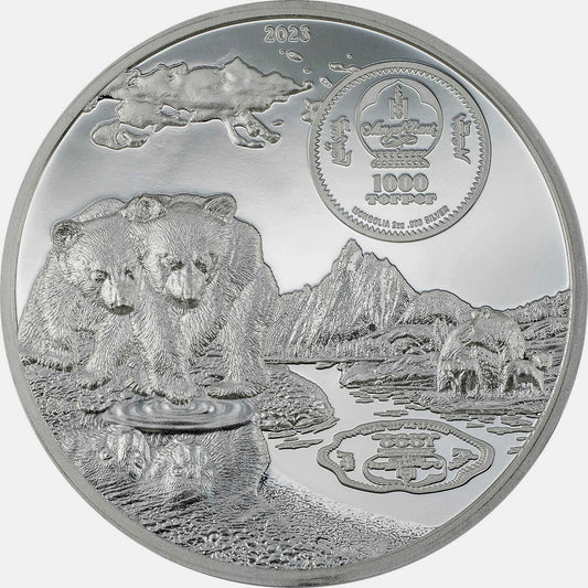 Brown Bear | Growing Up 2 Oz 999 Silbermünze Proof Mongolei 2023