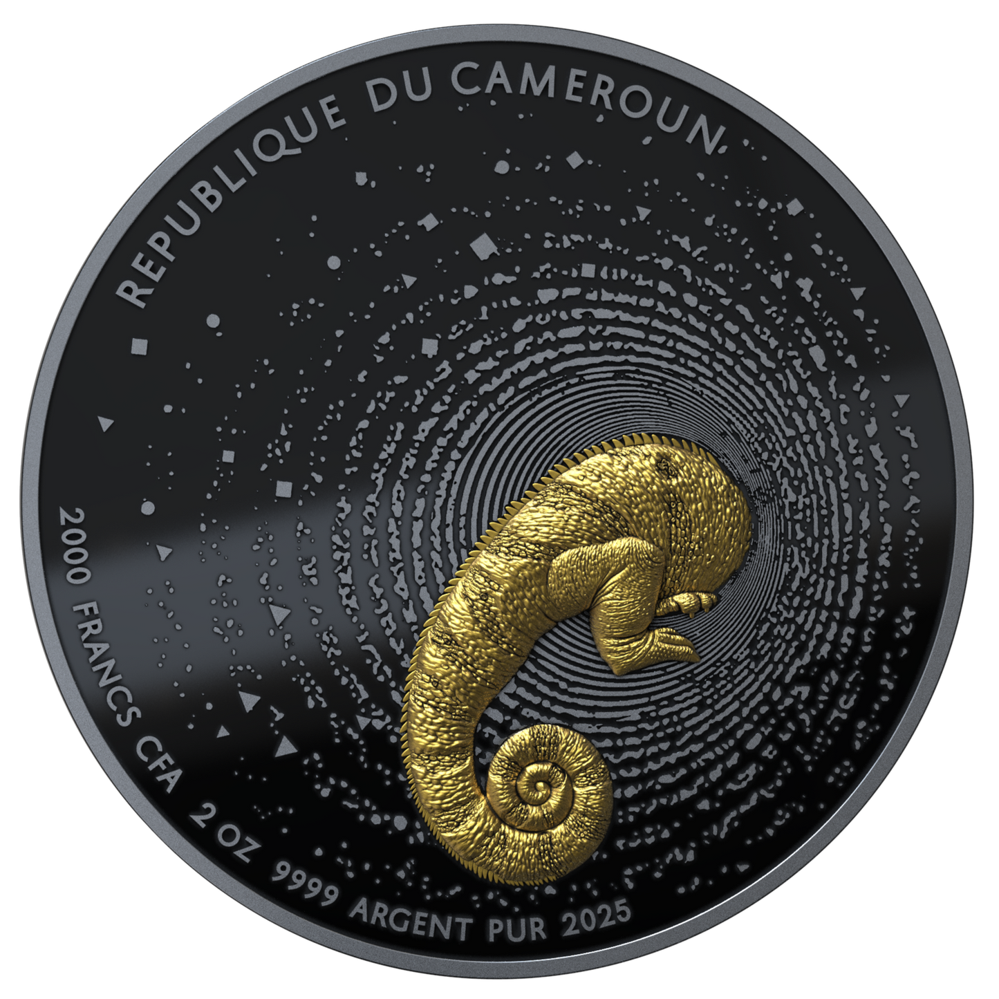 HERPETON 2025 | CHAMÄLEON 2 OZ 9999 Feinsilbermünze Ultrahochrelief Dark Ruthenium Gold Proof