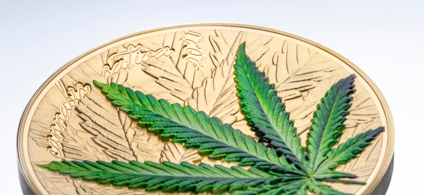 Benin 2021 | Cannabis Sativa Gilded Proof | 1 Oz 999 Silbermünze 1000 Francs