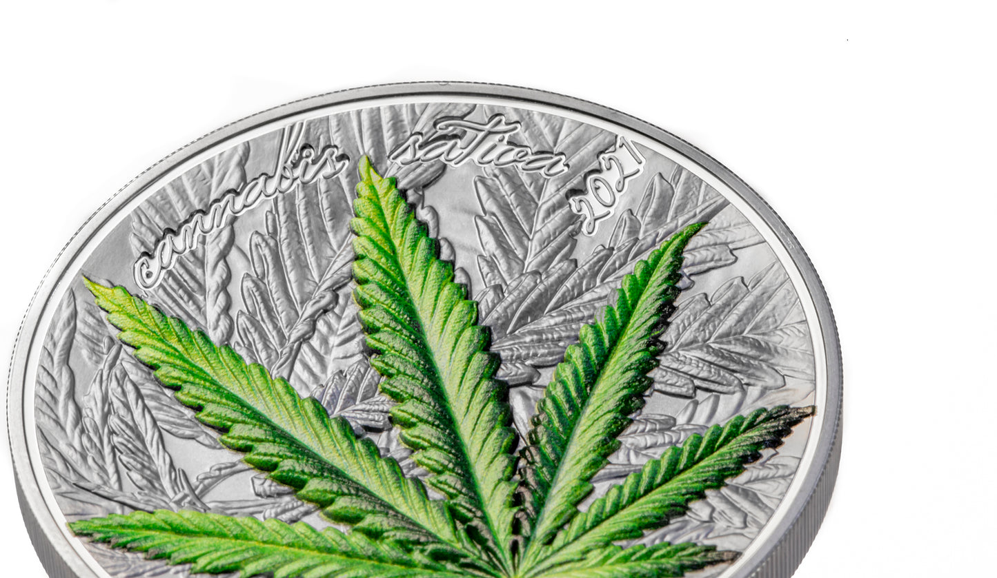 Benin 2021 | Cannabis Sativa Black Proof | 1 Oz 999 Silbermünze 1000 Francs