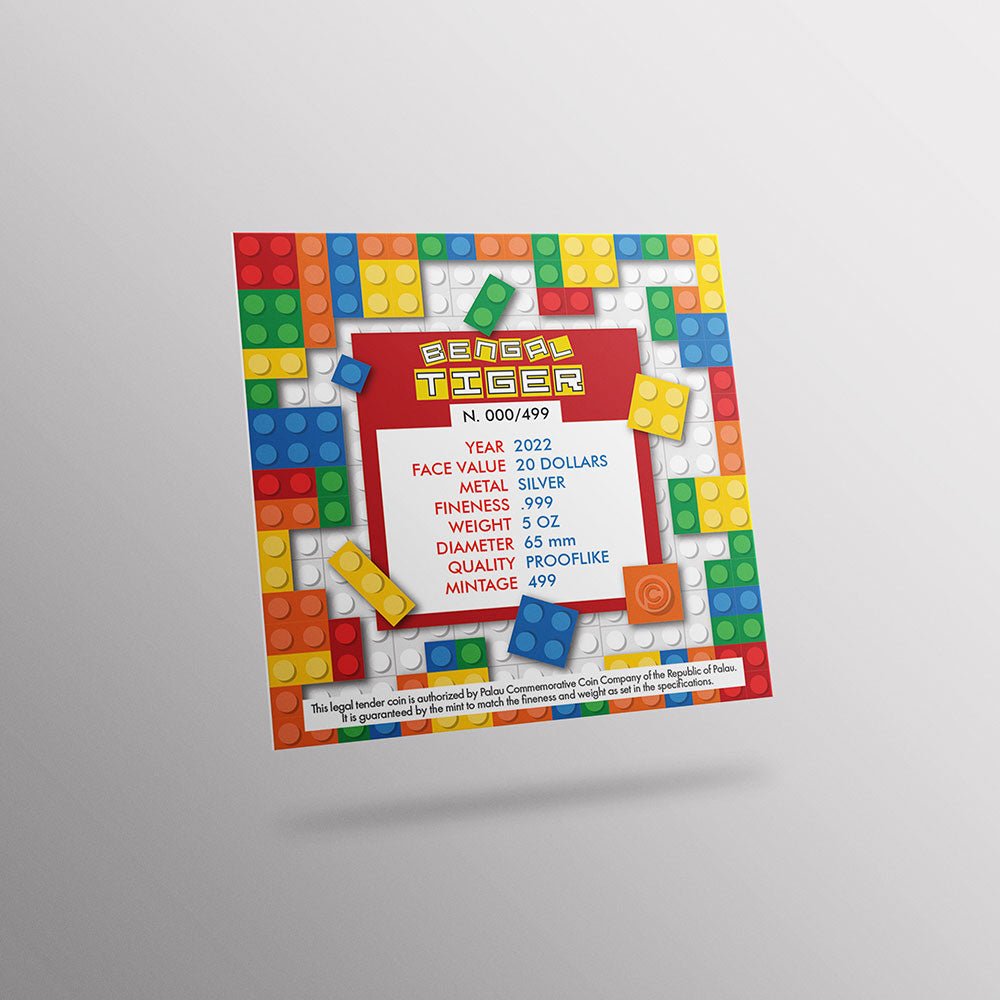 Geliebte Bausteine Bengal Tiger | 5 Oz Silbermünze | 20 Dollar Palau Proof - Le Grand Mint