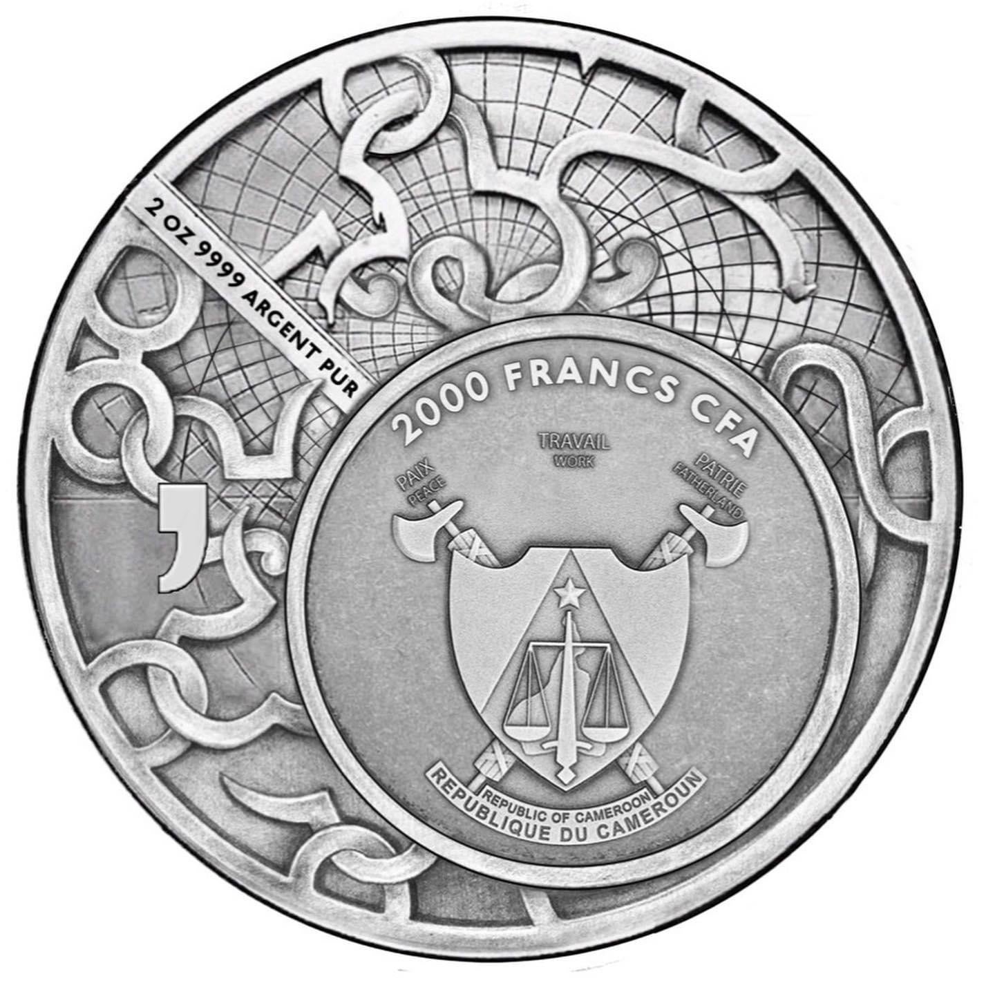 Mythos | Aphrodite & Adonis 2023 | 2 Oz 9999 Silbermünze 2000 Francs CFA Kamerum