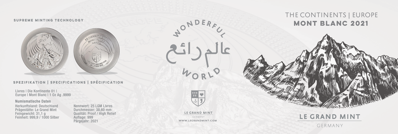 THE CONTINENTS 2021 EUROPE | Mont Blanc 1 OZ 9999 Proof Silver Coin | High Relief - Le Grand Mint