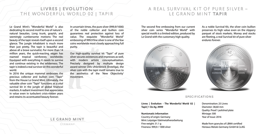 Silber Tapir 2016 Le Grand Mint 1 Oz