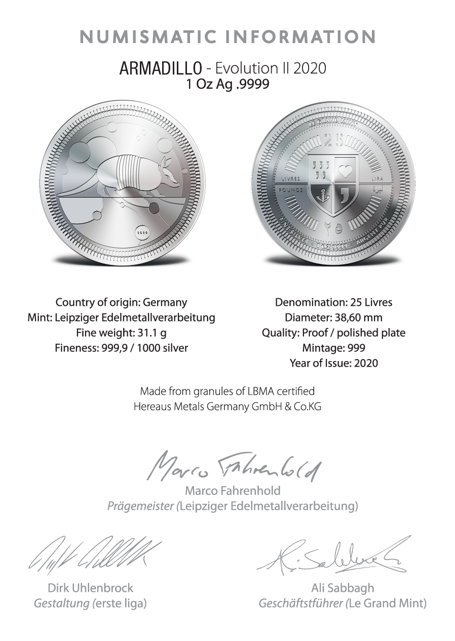 Silber Gürteltier 1 OZ 2020 Le Grand Mint