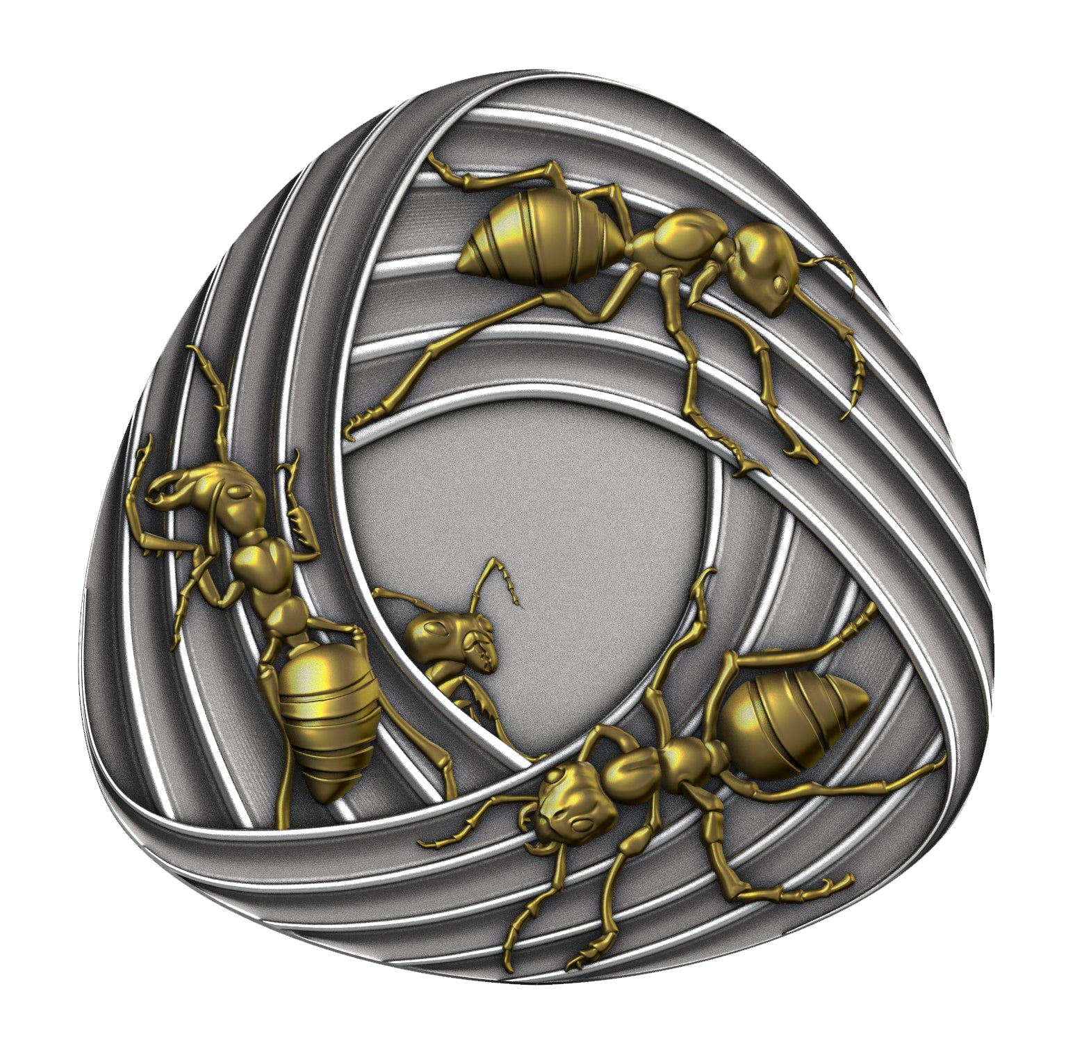 MÖBIUSBAND-AMEISEN 2026 | 1 Oz 9999 Silbermünze Liberia 20 Dollars | Shaped Ultra High Relief Antique Gilded