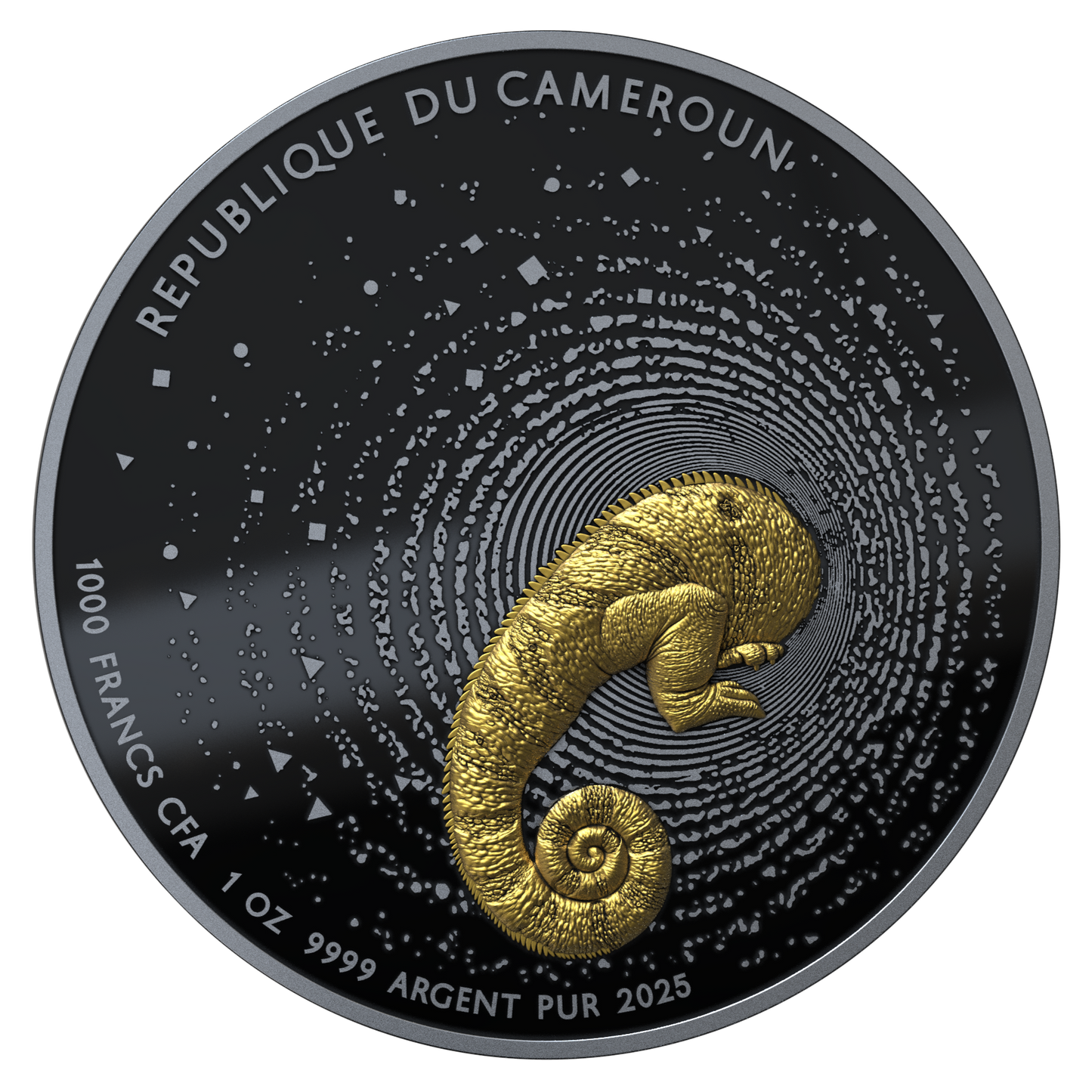 HERPETON 2025 | CHAMÄLEON 1 OZ 9999 Feinsilbermünze Ultrahochrelief Dark Ruthenium Gold Proof