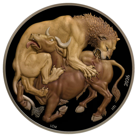 LION VS. BULL 2026 | LIBERIA 25 DOLLARS | 2 OZ 9999 FINE SILVER COIN COLORED PROOF