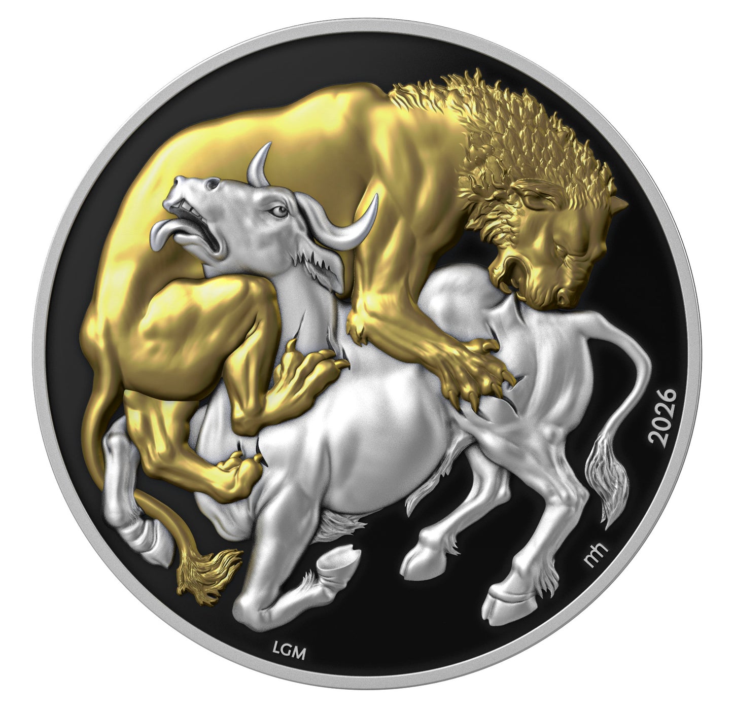 LION VS. BULL 2026 | LIBERIA 25 DOLLARS | 2 OZ 9999 FINE SILVER COIN RUTHENIUM GOLD