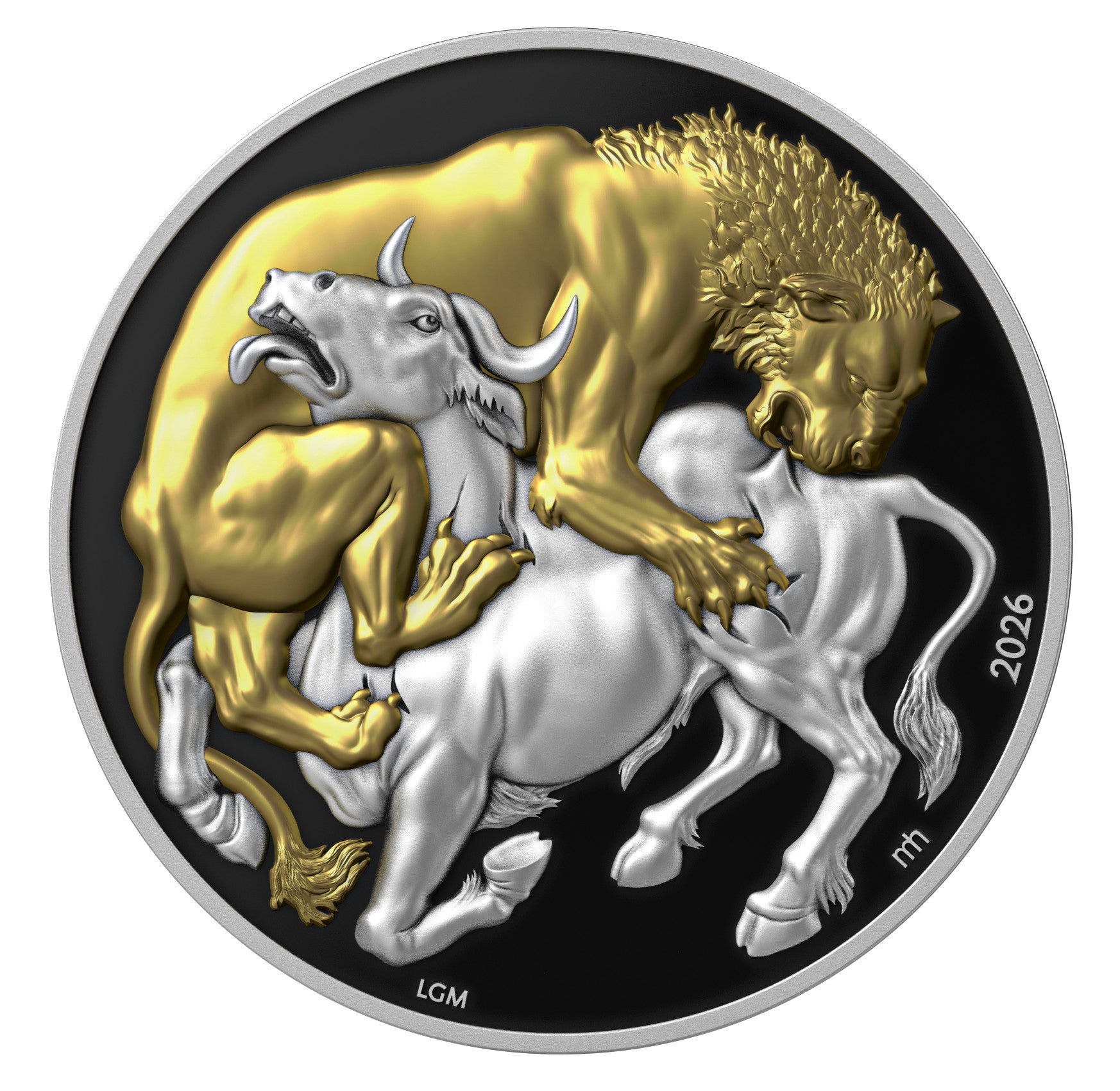 LION VS. BULL 2026 | LIBERIA 25 DOLLARS | 2 OZ 9999 FINE SILVER COIN RUTHENIUM GOLD