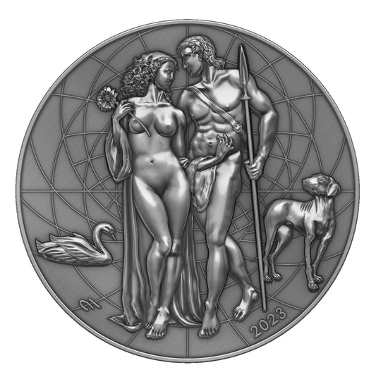 Mythos Aphrodite & Adonis 2023 | 2 Oz 9999 Silbermünze 2000 Francs CFA Kamerum