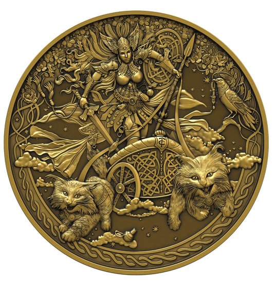 FREYJA 2026 | Äquatorial Guinea 2000 FRANCS CFA Silbermünze | 2 Oz 9999 Ag Ultra High Relief Antique Gold