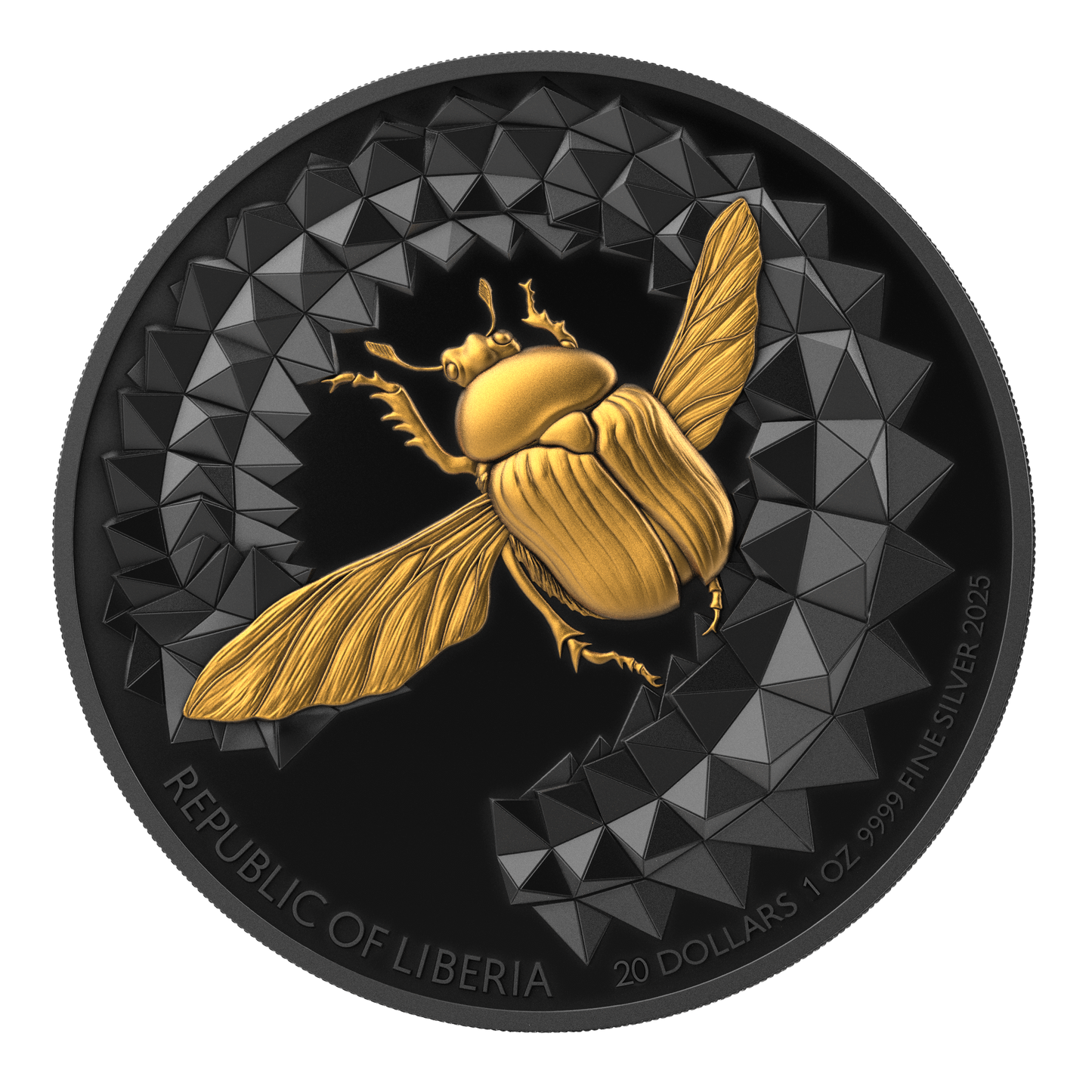 ÉNTOMA 2025 | SCARABEO 1 OZ 9999 SILBERMÜNZE Ultra-Hochrelief "Dark" vergoldet Proof