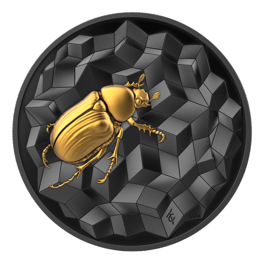 ÉNTOMA 2025 | SCARABEO 2 OZ 9999 SILBERMÜNZE Ultra-Hochrelief "Dark" vergoldet Proof