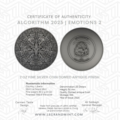 Algorithmus 2025 | Emotionen 2 Oz 9999 Silbermünze | 5$ Niue Proof 