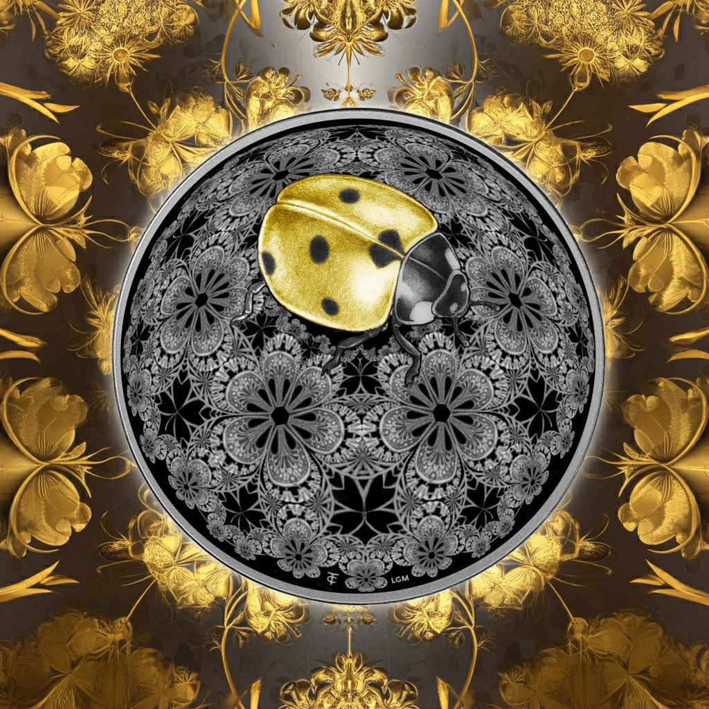 ÉNTOMA 2024 | MARIENKÄFER 1 OZ 9999 SILBERMÜNZE Ultra-Hochrelief "Dark" vergoldet Proof