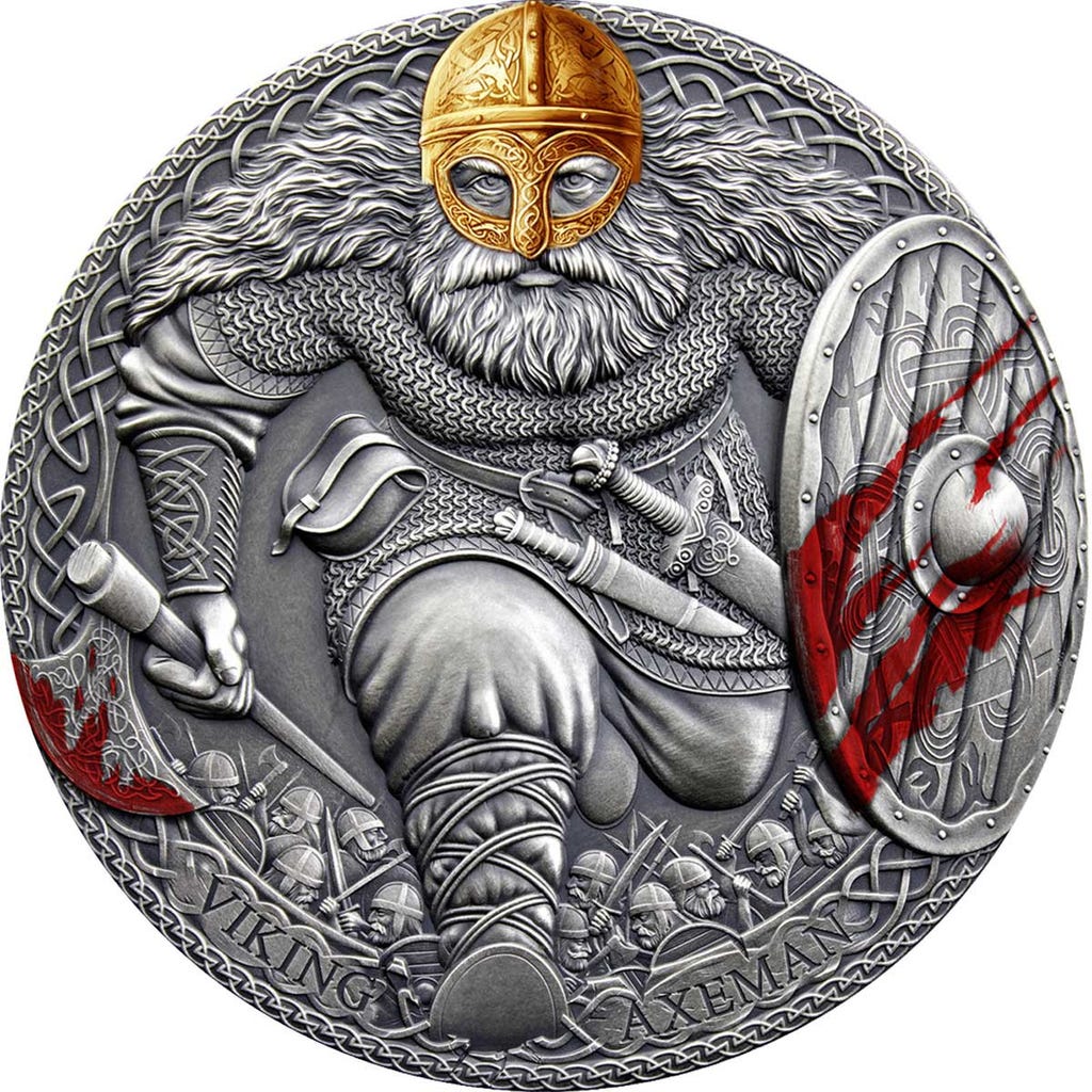Silbermünze 2020 Cameroon 3 oz Legendary Warriors Viking Axeman High Relief Silver Coin - Le Grand Mint