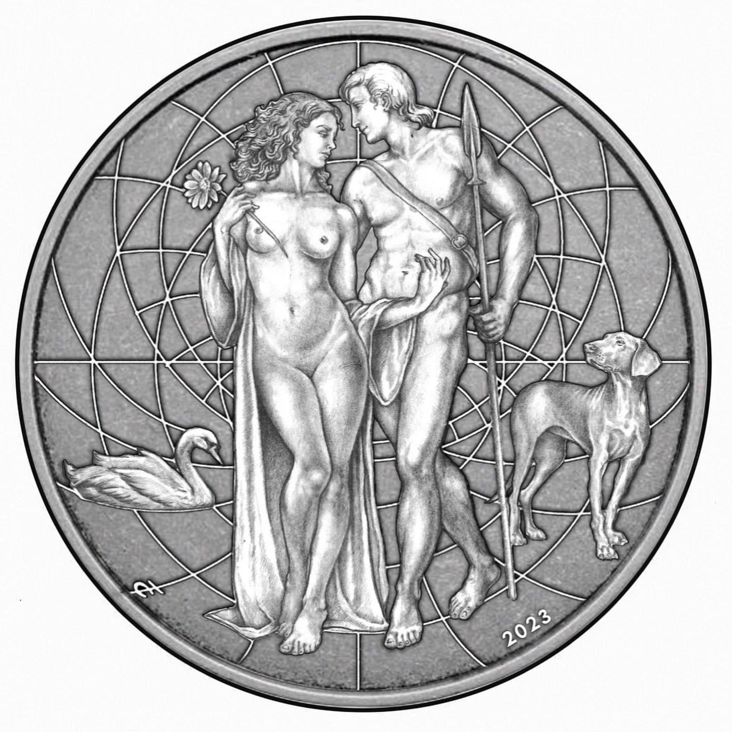 Mythos | Aphrodite & Adonis 2023 | 2 Oz 9999 Silbermünze 2000 Francs CFA Kamerum