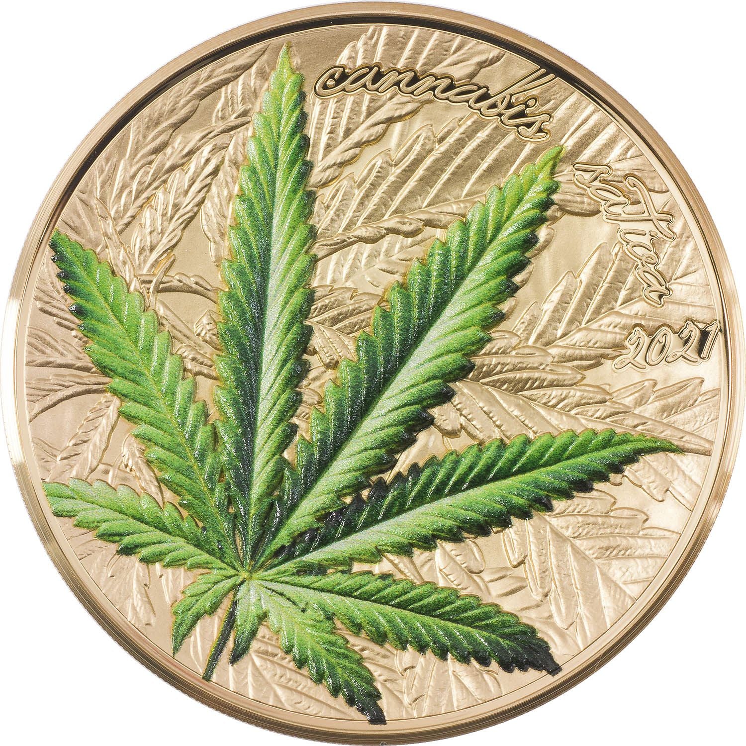 Benin 2021 | Cannabis Sativa Gilded Proof | 1 Oz 999 Silbermünze 1000 Francs
