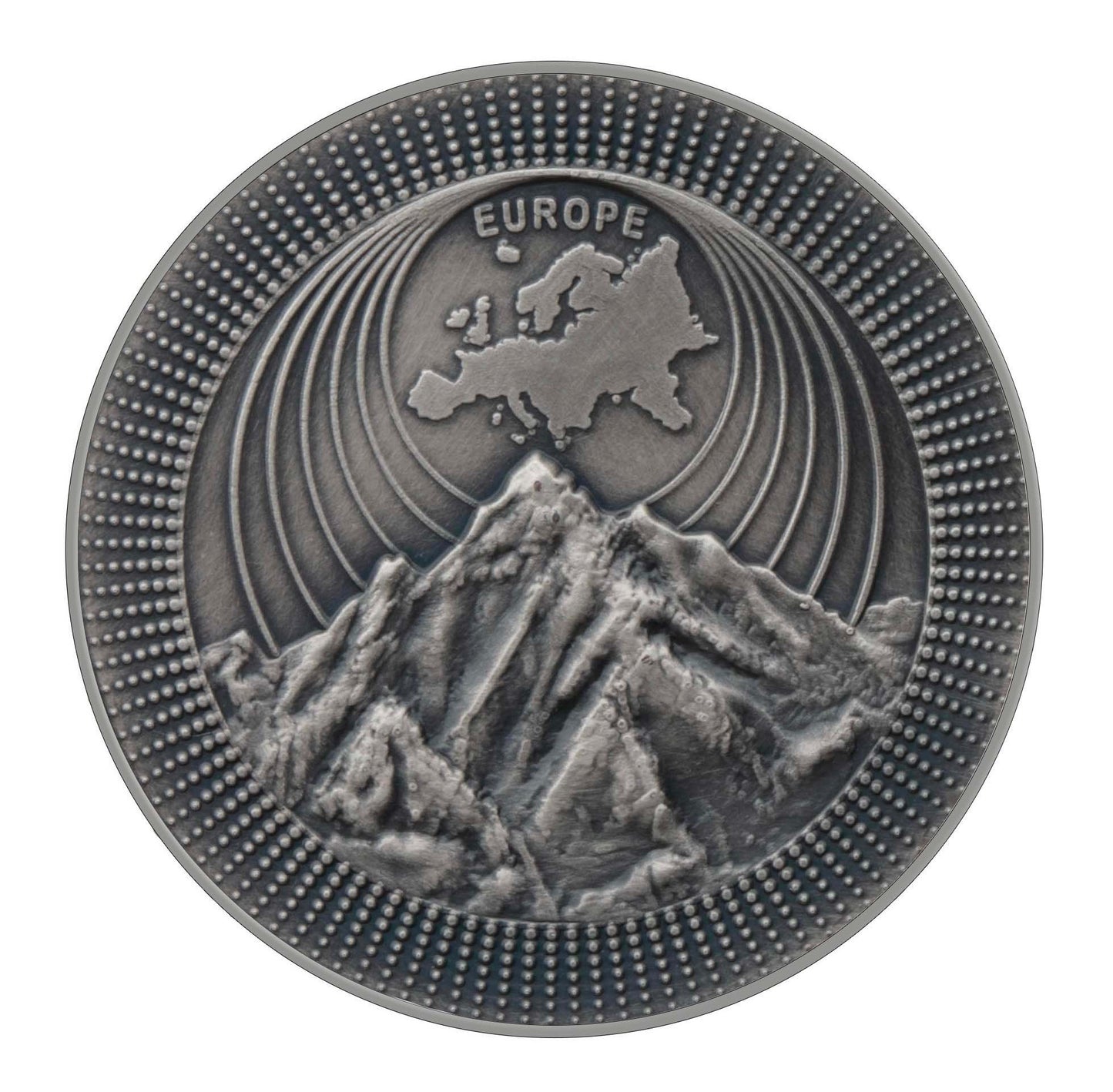 THE CONTINENTS 2021 EUROPE | Mont Blanc Dark 1 OZ 9999 Silver Coin | High Relief