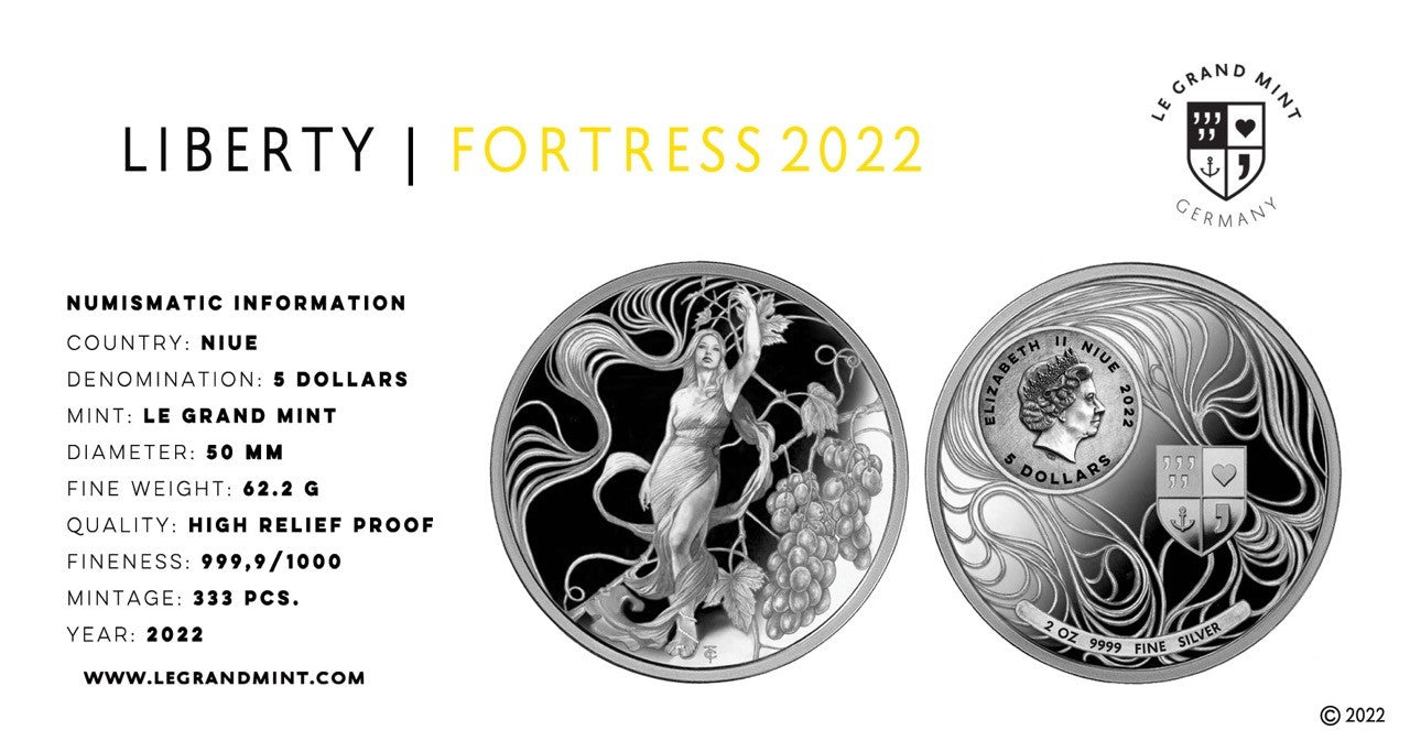 LIBERTY 2022 | FORTRESS 2 OZ 9999 SILBER 5$ NIUE w/ COA & FF - Le Grand Mint
