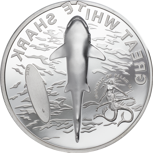 Great White Shark 2021 | Palau 5 Dollars 1 Oz 999 Proof | SMARTMINTING© TECHNOLOGY - Le Grand Mint